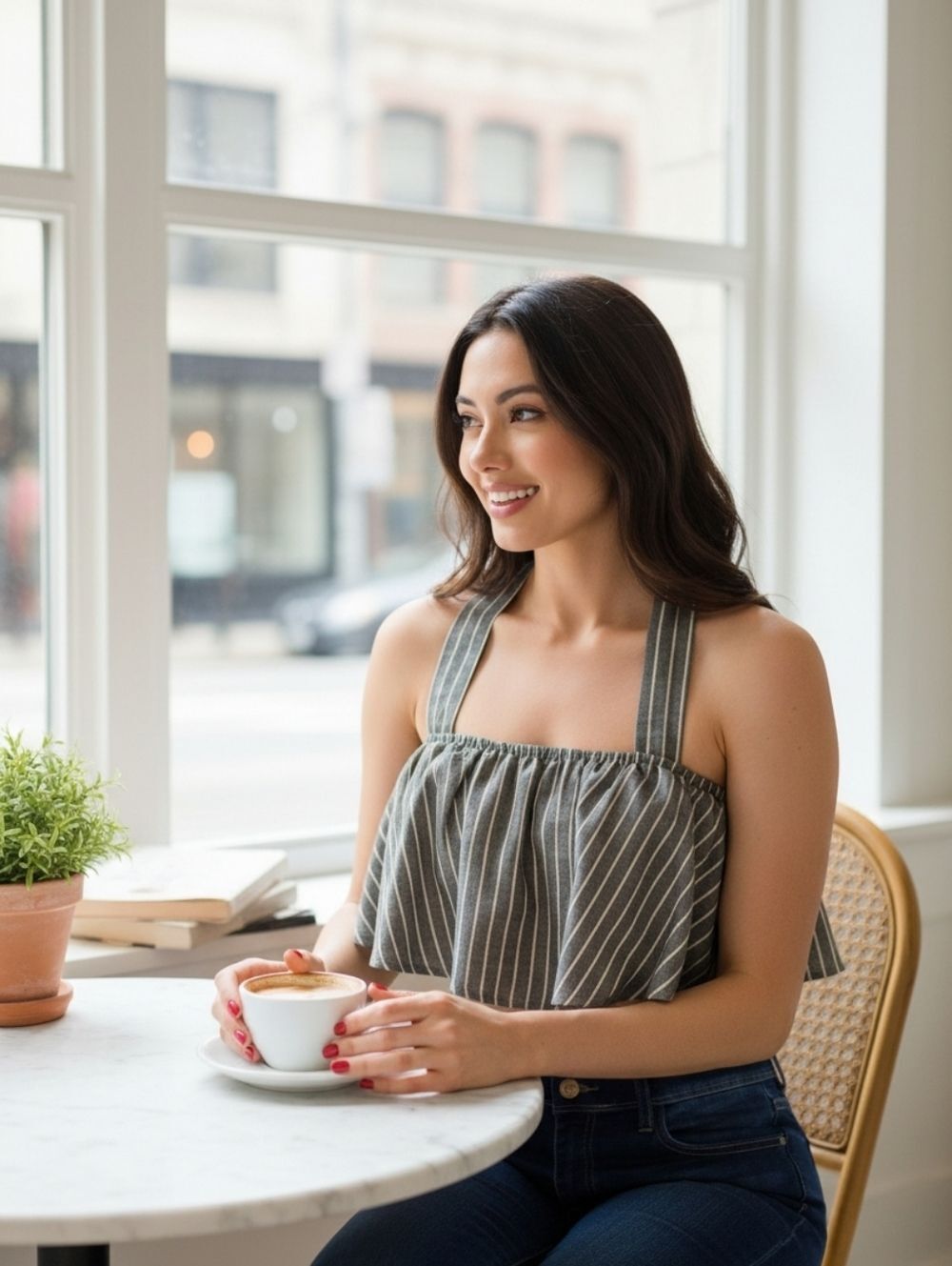Striped Linen Blend Ruffle Crop Top - Picture 6 of 6